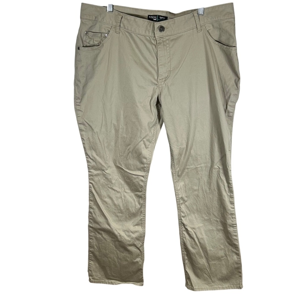Riders by Lee Womens 18W M Midrise Bootcut Khaki Pants Tan Stretch